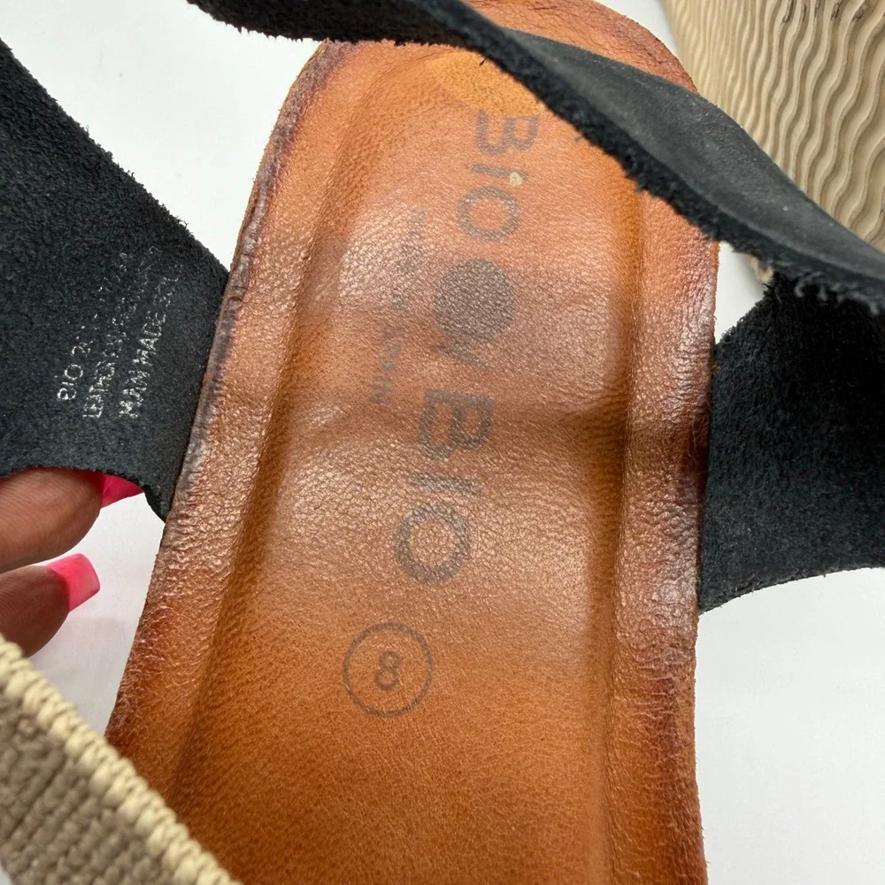 Bio Bio Womens Black Tan Elastic Leather Wedge Sandals Made in Spain Size 8